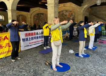 紀念「4.25」二十六周年 法輪功學員在日內瓦議會前舉行活動